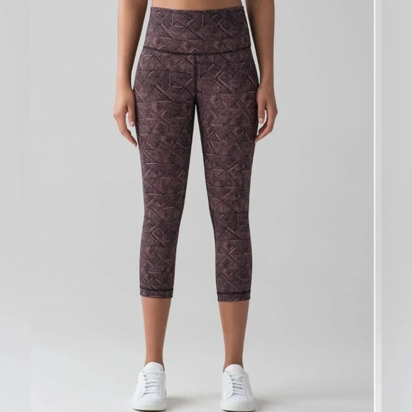 Lululemon Wunder Under Crop Hi-Rise Full-On Luxtreme 21" Pink Black Diamond - Picture 1 of 7